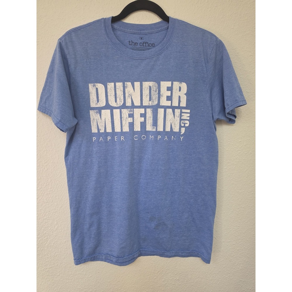 Dunder Mifflin Inc The Office T-Shirt Medium Blue Crew Neck Short Sleeve Tee